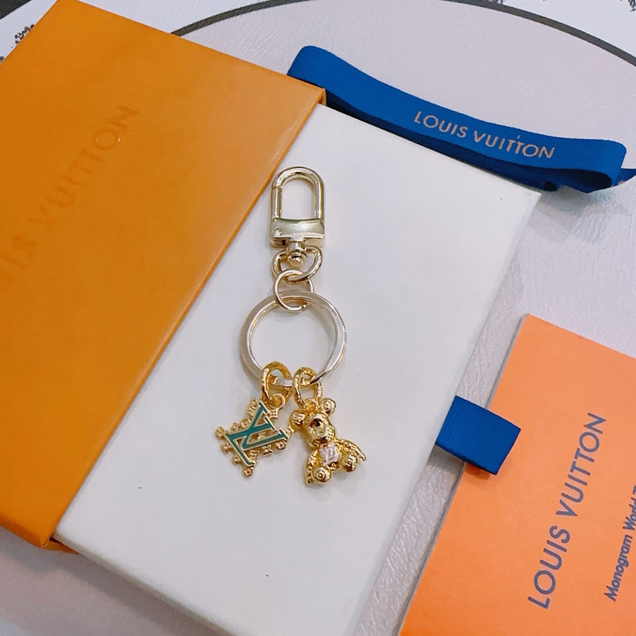 Louis Vuitton Keychain with Monogram and Bear Charm